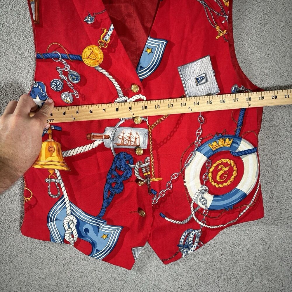 LIZ CLAIBORNE COLLECTION WOMENS RED NAUTICAL‎ SATIN VEST, SZ L 90s - Picture 4 of 9